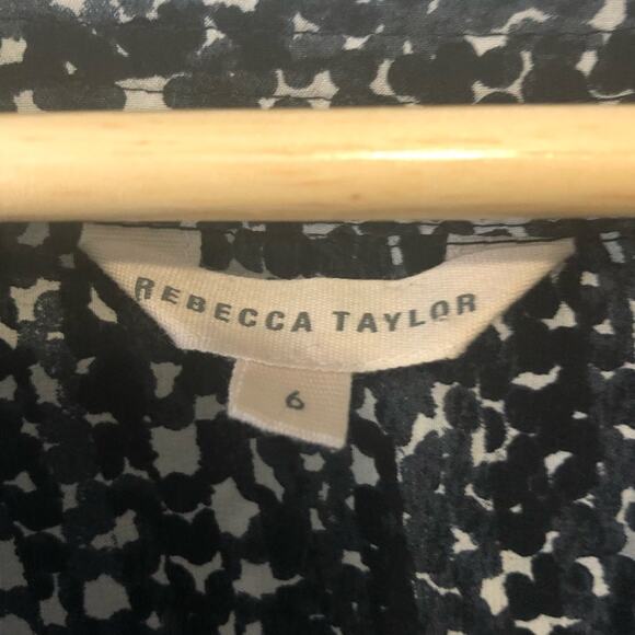 Rebecca Taylor black silk geometric blouse size 6 flowy long sleeve designer - Picture 7 of 9